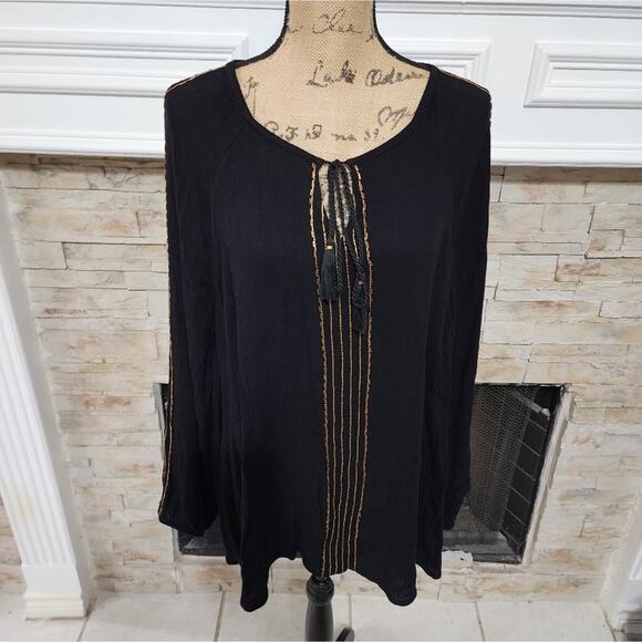 Lane Bryant black boho gold trimmed blouse plus size 18 20 2X new!! - Picture 1 of 8